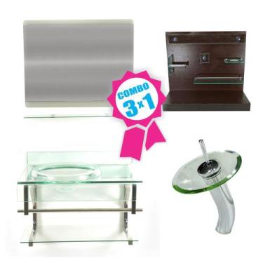 Imagem de Combo 3 em 1 - Gabinete 70cm Turquia + Torneira Ibiza + Kit Banheiro J