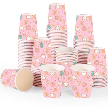 Imagem de Houuqe 100 peças de copos de papel de Natal de 255 g Copos de café descartáveis para homem de pão de gengibre de Natal Árvore de Natal Copos de papel de chocolate quente de cacau suprimentos de festa