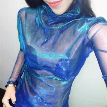 Imagem de Blusa Feminina Sexy de Malha Transparente com Manga Comprida - Degradê