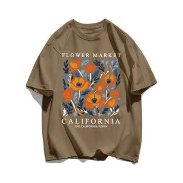 Imagem de Camiseta Feminina Casual de Algodão - Estampa Floral Amarela - Manga C