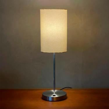 Imagem de Abajur Luminária de Mesa Clássico Redondo Escovado Com Interruptor e Cúpula de Algodão Bege Decoração Iluminação Casa, Sala, Escritorio, Quarto