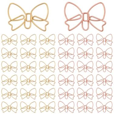 Imagem de CRASPIRE 50 peças, 2 cores, pequenos clipes de papel de laço, clipe de papel metálico, dourado, forma de laço, marcador de página decorativo para agenda, organização de classificação de papel