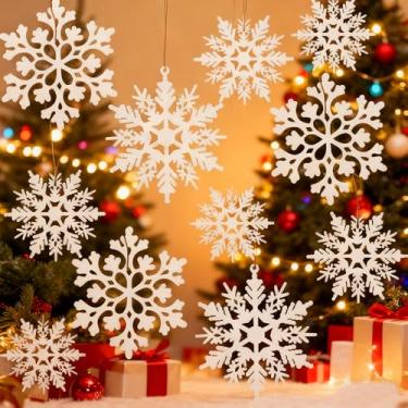 Imagem de Pacote com 36 enfeites de floco de neve de feltro com corda de juta