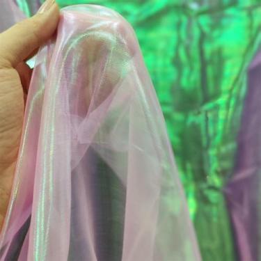 Imagem de Tecido de renda de organza gradiente a laser arco-íris mágico, tecido de gaze holográfico iridescente para vestido de casamento, cortina, fundo, festa, suprimentos de bricolage, decoração de casa