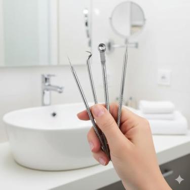 Imagem de Kit Extrator de Cravos Inox com Estojo – 4 Ferramentas para Limpeza Facial