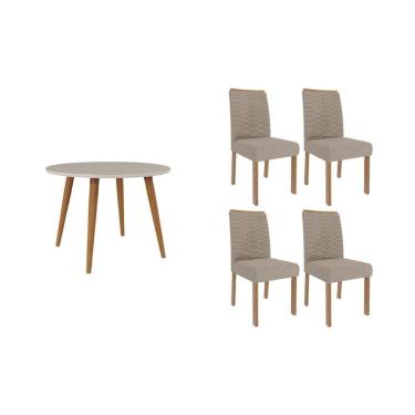 Imagem de Conjunto: Mesa Sala Jantar Dani C- Tampo Madeirado C- Vidro 110cm E 4 Cadeiras Clarice Madeirado- Linho Bege - Cimol