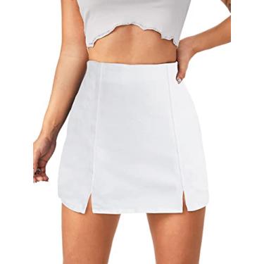 Imagem de Floerns Short feminino casual com bainha dividida, cintura alta, saia jeans, Branco, G