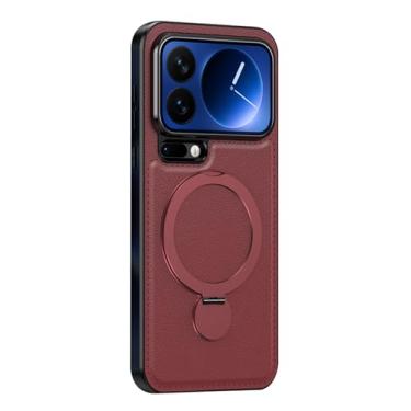 Imagem de HAOMRIYL Capa de couro para Xiaomi 17 Pro Max/17 Pro/17, suporte de anel magnético, proteção para câmera, capa fina para negócios, vermelha, 17 Pro