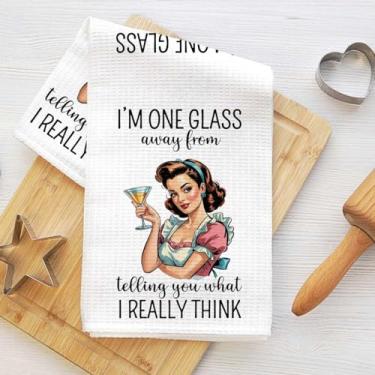 Imagem de Toalhas de cozinha engraçadas 61 x 35 cm, toalhas de mão retrô Sassy Lady Waffle para cozinha casa de fazenda, pano de prato de microfibra absorvente branco toalha de chá, presentes de inauguração de