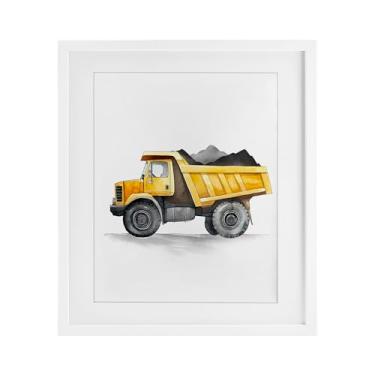 Imagem de Stupell Industries Working Trucks Dump Vehicle Impressão emoldurada cinza sob vidro, design por Christine Simpson Art, 21 x 17