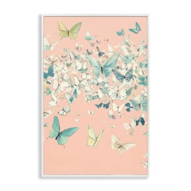 Imagem de Stupell Industries Aglomerado de borboletas sobre arte giclée emoldurada rosa preta, design por Petal Prints Design, 76 x 50 cm