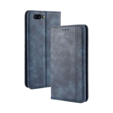 Imagem de Capa para OnePlus 5,Retro Flip magnético,Caso de telefone de couro PU,Design de carteira com 3 slots de cartão e 1 clipe de dinheiro -Blue