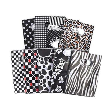 Imagem de Generic 50 peças de sacolas de presente retangulares autoadesivas com estampa de zebra de plástico preto, 20 x 15 cm, para embalagem de batom, biscoitos, doces, presentes, lembrancinhas de festa