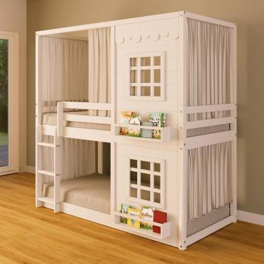 Imagem de Beliche Casinha Reta com 02 Janelas e Cotina Madeira Maciça Branco Housin