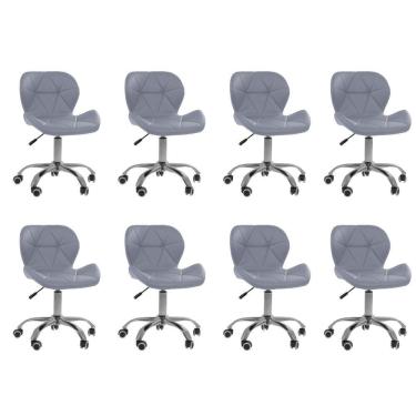 Imagem de Kit 8 Cadeiras Office Eiffel Slim Com Base Giratória E Ajustável Cinza
