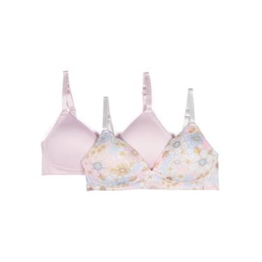 Imagem de TAHARI Pacote com 2 sutiãs de treinamento sem aro para meninas – Macio, ajuste ajustável, Rosa, margarida, 34A