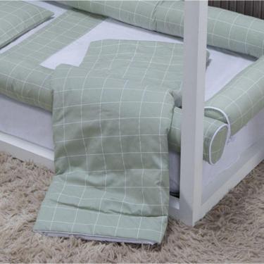 Imagem de Edredom Dupla Face Para Berço Percal 200 Fios 100% Algodão 1 Peça - Grid Verde