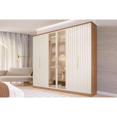 Imagem de Guarda Roupa Casal 6 Portas (2 C- Vidro Reflecta) E 6 Gavetas La Belle Cinamomo-off White - Panan