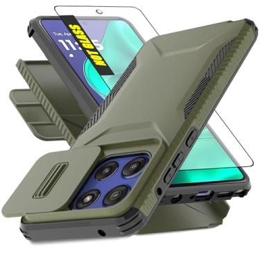 Imagem de AWZHYDT Capa para Motorola G Stylus 5G 2025 com capa de câmera deslizante integrada e protetor de tela, [2 em 1] Capa protetora resistente à prova de choque para Moto G Stylus 5G 2025 (verde pinho)