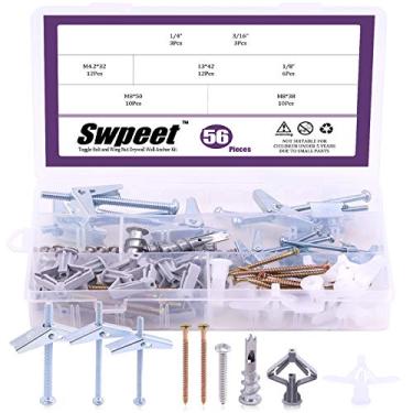 Imagem de Swpeet Kit sortido de 56 peças de parafuso e porca de asa com âncoras de drywall de porta oca, âncora de parede oca de zinco, âncoras autoperfurantes de drywall com parafusos Phillips - 1/8 polegadas
