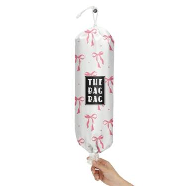 Imagem de IHopes+ Organizador de saco de plástico, organizador de sacolas de compras reutilizável e lavável, para decoração de cozinha doméstica, viagem, acampamento, use 1 pacote, padrão de laço rosa