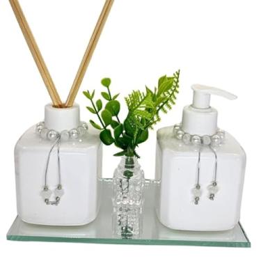 Imagem de Banheira kit cubo branco sabão e difusor com bandeja(BRANCO)