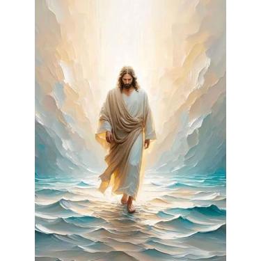 Imagem de BAWKENTON Kit de pintura por números para adultos e crianças, pintura cristã religiosa por números em tela, kit de pintura artística de número de Jesus por número, faça você mesmo, decoração de parede