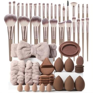 Imagem de Conjunto de 54 pincéis de maquiagem e esponjas de maquiagem para líquido, creme e pó - polido, mistura e pincel de rosto