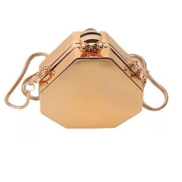 Imagem de Bolsa de Mão Pequena de Acrílico Espelhado, Poligonal, Inclui Espelho(Ouro)