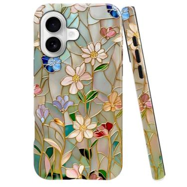 Imagem de Capa para iPhone 17, compatível com design de capa brilhante para meninas e mulheres, vitrais florais coloridos