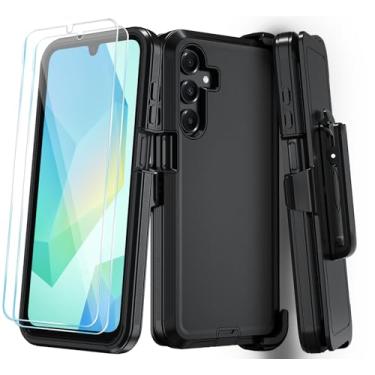 Imagem de Qinmay Capa de telefone para Samsung Galaxy A17 5G, capa para Galaxy A16 5G com protetor de tela HD, capa de telefone resistente à prova de choque de 3 camadas para Galaxy A17 / A16, clipe de cinto