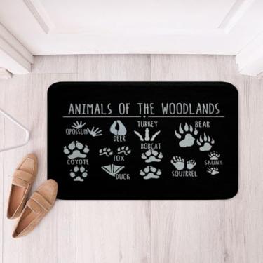 Imagem de Tapetes de banheiro Bear Paws Farmhouse animais selvagens tapetes de banheiro antiderrapante meninos meninas tema raposa veado tapetes de banheiro para banheiro preto floresta animais selvagens acessórios de banheiro tapete de chão 40,64 x 60,96 cm