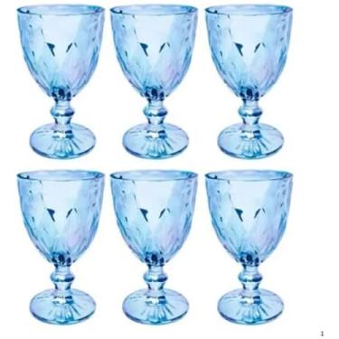 Imagem de Jogo de Taças de Vidro Azul 330ml com Relevo Lapidado – Conjunto Elegante e Resistente para Água, Sucos e Drinks – 6 Peças