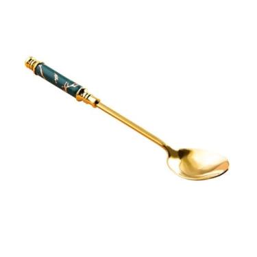 Imagem de Colheres de Jantar Conjunto de colheres café expresso 2, pequenas aço inoxidável, demitasse 5,7 polegadas para chá, sobremesa, aperitivo(Green)