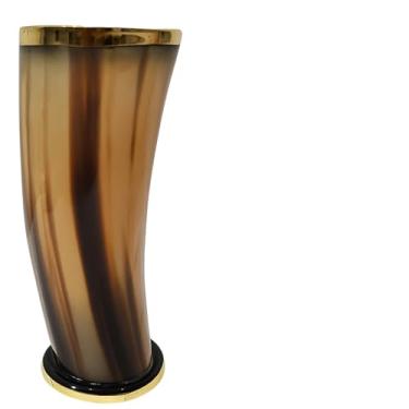 Imagem de Vaso de chifre viking natural feito à mão vintage com aro de metal medieval Thor Asgard copos de vidro