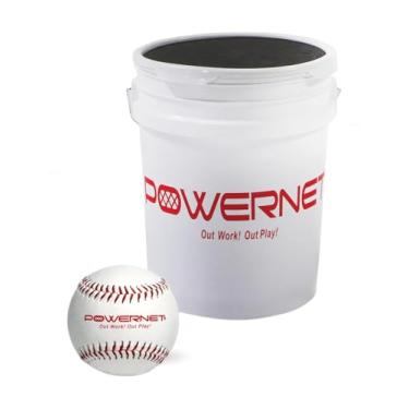 Imagem de Balde PowerNet com assento acolchoado e pacote com 24 bolas de basebol | Bolas de tamanho regulamentação de grau de recreação | Perfeito para arremesso macio de beisebol, batalha, campos de batida, furadeiras (balde e bolas)