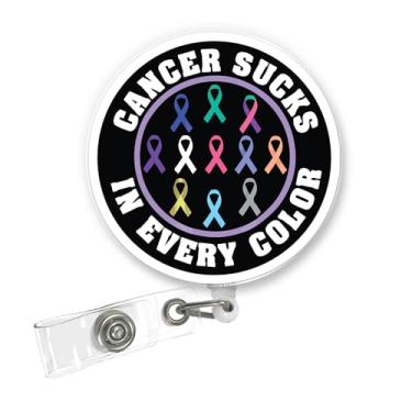 Imagem de ULTRAVUTT Carretel de crachá de conscientização do câncer, suporte de identificação de fita multicolorido, clipe de jacaré retrátil para profissionais de oncologia, enfermeiros, profissionais médicos