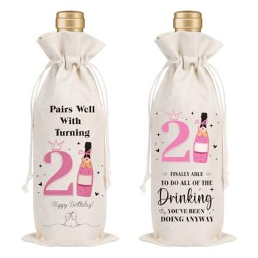 Imagem de Wxiben Presentes de aniversário de 21 anos para ela - Presentes de aniversário de 21 anos para meninas, pares bem com 21 sacos de presente de vinho, feliz aniversário de 21 anos, lembrancinhas para