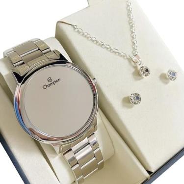 Imagem de Kit Relógio Champion Feminino CH40115Q Original Colar e Brinco Pratead