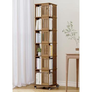 Imagem de Baoz Estante rotativa de madeira de 6 andares, torre, canto giratório, estante giratória de 360° para quartos de crianças, sala de estar, quarto, escritório, nogueira