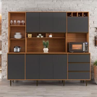 Imagem de Armário De Cozinha Completa 8 Portas 3 Gavetas Itália Madeirado/grafite