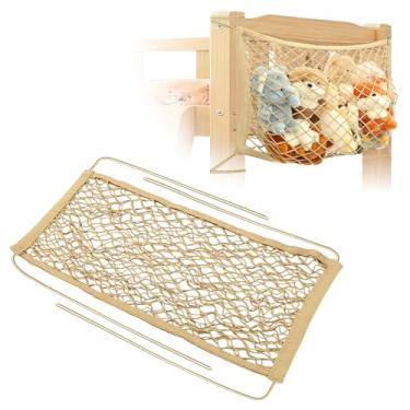 Imagem de 2 peças de rede para bichos de pelúcia, 70 x 30 cm, rede de armazenamento de animais de pelúcia pendurada, rede de armazenamento de canto com cordão para decoração boho para quarto, sala de jogos