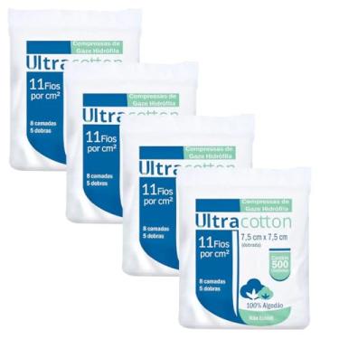 Imagem de Compressas de Gaze 11 Fios Não Estéril | 2000 Unidades | 100% Algodão | 8 Camadas | 5 Dobras