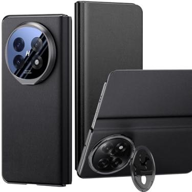 Imagem de YQODSZ Capa flip para Oppo Find N5 com suporte protetor de câmera, capa flip clássica de couro PU fecho magnético rígido policarbonato traseiro bumper à prova de choque fino couro negócios capa para