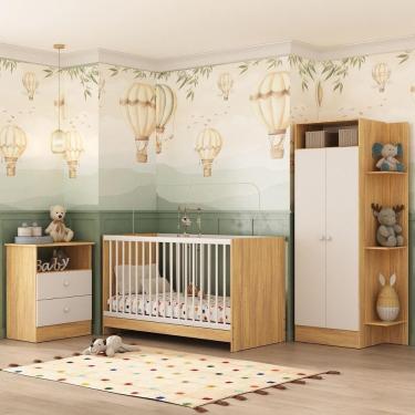 Imagem de Jogo De Quarto Infantil Trevalla Móveis Pom Pom 3 Peças - Madeirado-branco Madeirado-branco