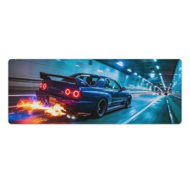 Imagem de HouLaiZhe JDM R32 Car Spewing Flames at High Speed Gaming Mouse Pads JDM Car Desk Pads Grandes Mousepads para teclado de mesa, computador Mat30 x 80 cm