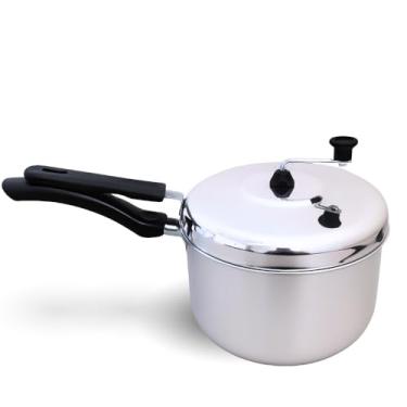 Imagem de Pipoqueira de Alumínio Premium, 20cm, 3.7L com Manivela Superior, Tampa Articulada para Fogão, Alças Resistentes ao Calor, Preparo para 4 Pessoas