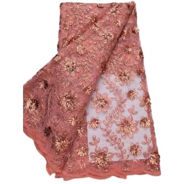 Imagem de Gdsshuhung Tecido de renda africana 5 metros, bordado de lantejoulas 3D em tule com crochê, tecido elegante com glitter para vestidos de noiva, vestidos de festa e projetos de costura de trajes