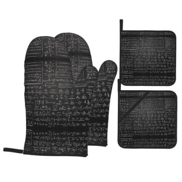 Imagem de Impressão física - Conjunto de luvas de cozinha estampadas com suportes de tampa, luvas de forno resistentes ao calor para manusear panelas quentes, grelhar, churrascos, kit de 4 peças.