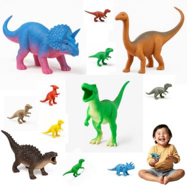 Imagem de Kit Dinossauros De Borracha Infantil 12 Peças Brinquedo Educativo Animais Jurássicos Realistas Criança Menino Menina